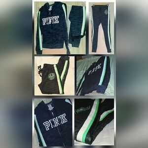 PINK By V.S. *limited edition* Gray Sweatpants And Hoodie W/ Green Stripes Small